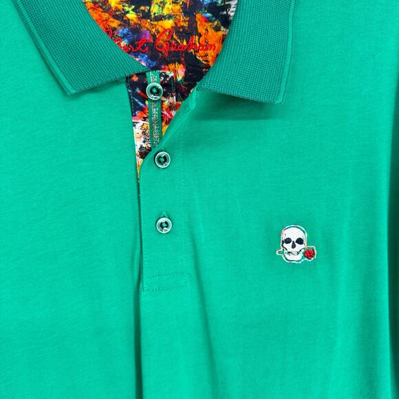 Robert Graham Short Sleeve Knit Performance Polo Shirt Embroidered Skull Patch M - Picture 5 of 8